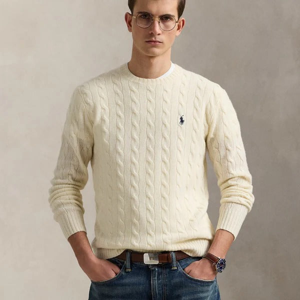 Zopfmuster-Pullover aus Wolle und Kaschmir